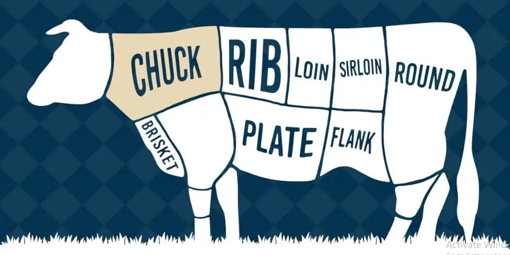 Different types of slices and cuts of beef