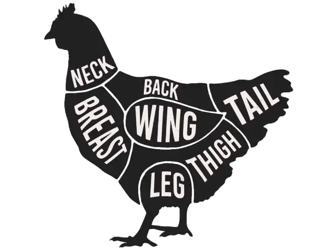 Different types of slices and cuts of chicken