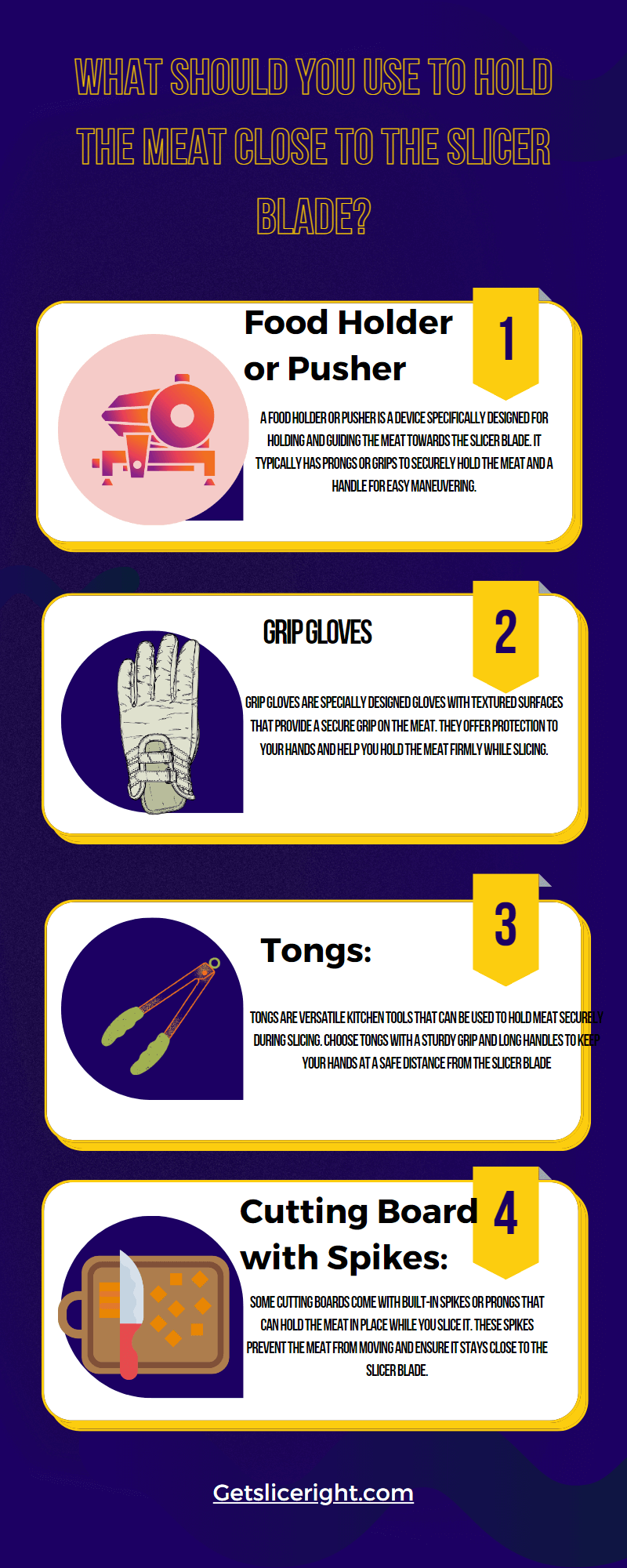 What should you do to hold the meat close to the slicer blade - Getsliceright Infographic