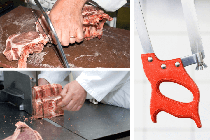 Slicing frozen meat with the butcher's saw