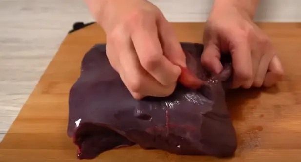 Step 1 to slicing beef liver
