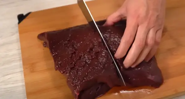 Step 2 to slicing beef liver