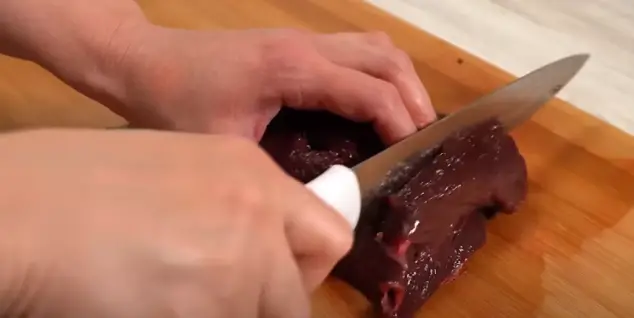 Step 3 to slicing Beef liver