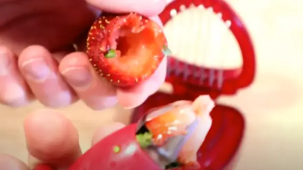 Step 1 to slicing strawberry