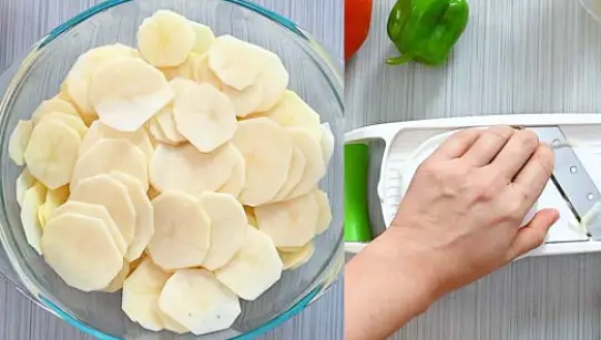 thinly slice potatoes