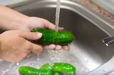 Step 1 to slicing cucumber