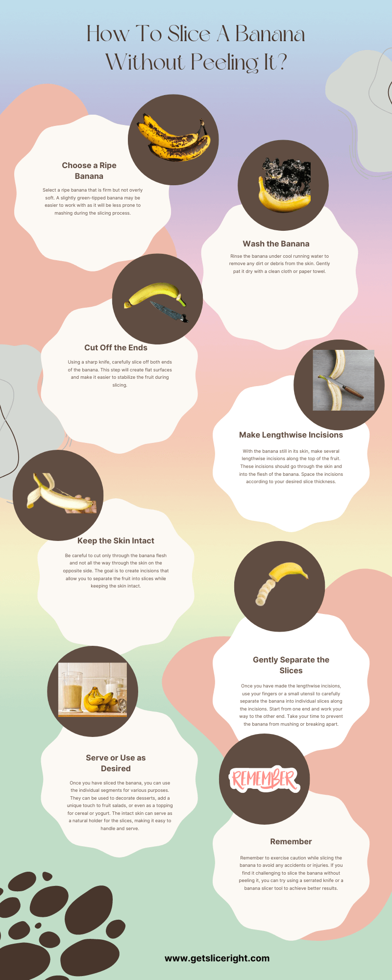 How to slice a banana without peeling it - infographic
