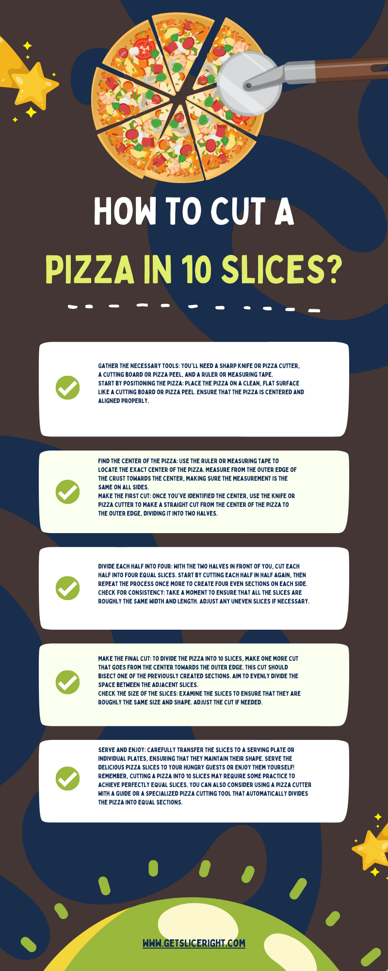 How to cut a pizza in 10 slices - infographics