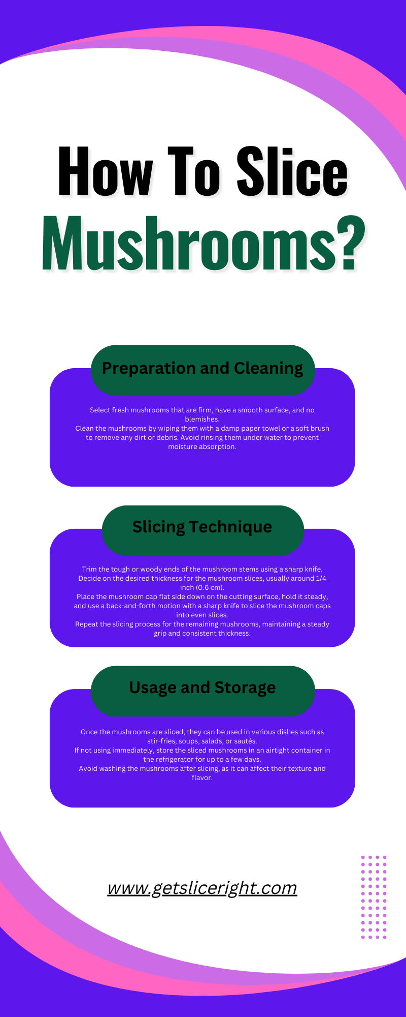 How to slice mushrooms - infographic