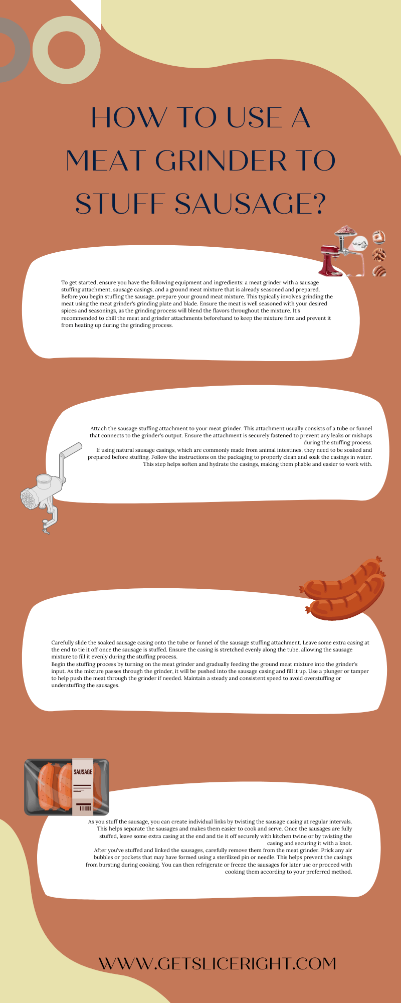 How to use a meat grinder to stuff sausage - infographic