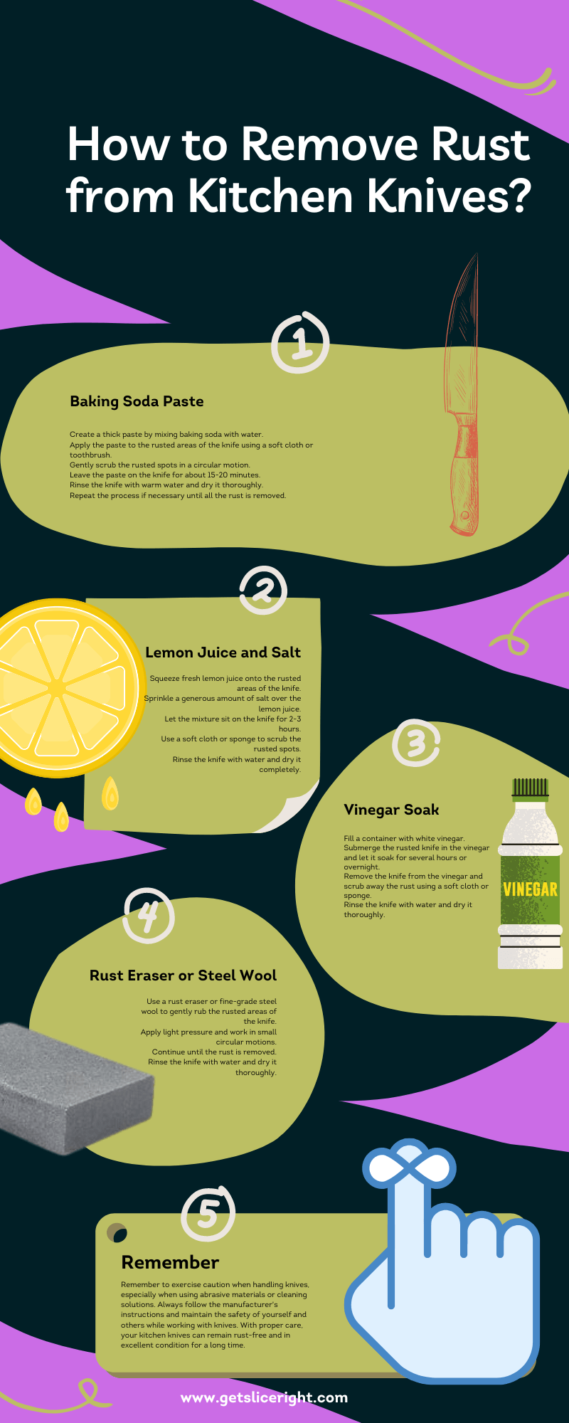 How to remove rust from kitchen knives - infographics