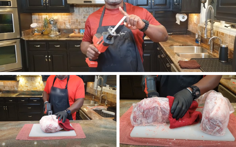 Slicing meat with an electric knife