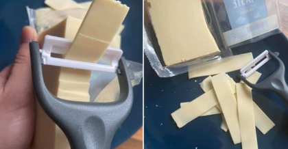 Shredding cheese with a vegetable peeler
