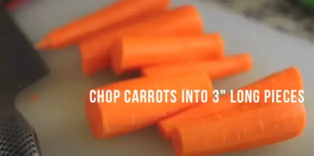 Begin by chopping your carrots into 3-inch-long pieces Begin by chopping your carrots