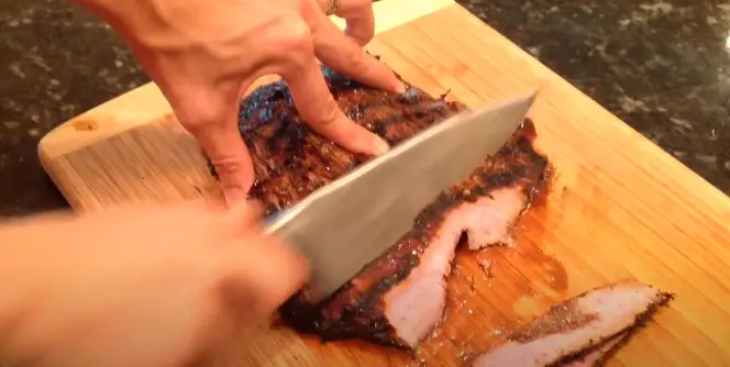 Start Slicing With Knife Cutting against the grain and on a bias