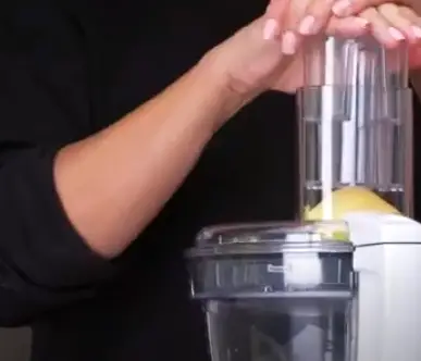 Feed the apple in food processor Feed the apple quarters through the chute