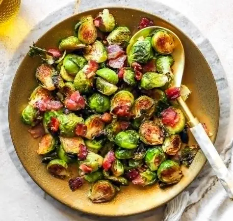Oven Roasted Brussels Sprouts with Bacon - A Family Feast Oven Roasted Brussels Sprouts with Bacon