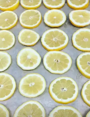Place the tray or plate of lemon slices in the freezer